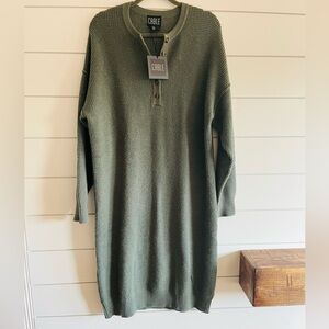 Cable Olive Green Henley Knit Sweater Dress with Button Accents NWT Size 1X